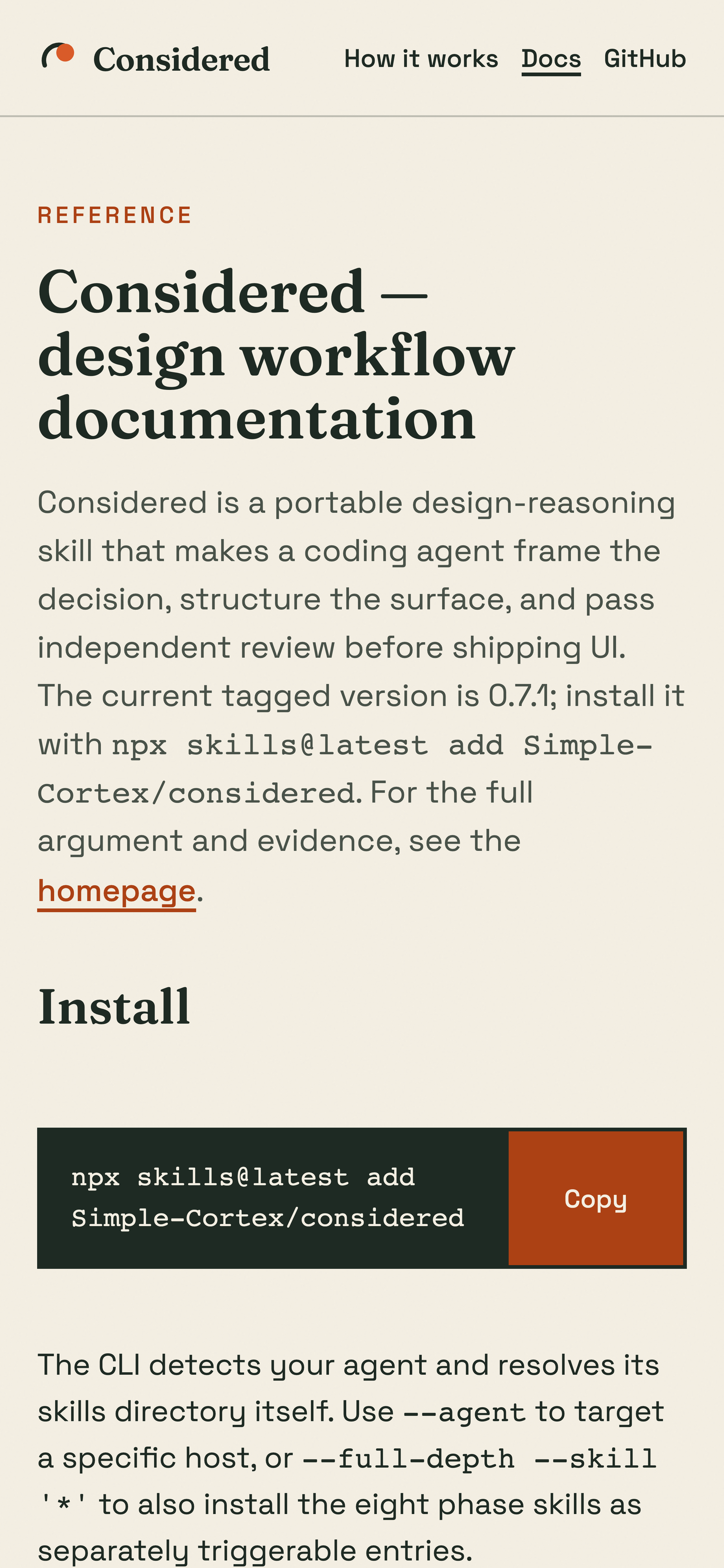 A consider.style documentation page on a phone.